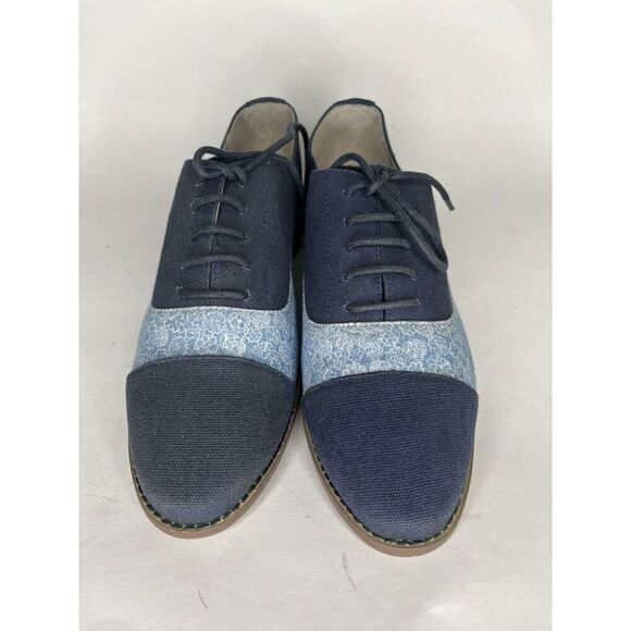 Marais USA Shoes Blue Floral Canvas Cap Toe Lace Up Oxfords Women Sz 8M US/39EU - Picture 2 of 13